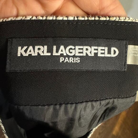 KARL LAGERFELD BOX PLEATED A-LINE SKIRT Tweed Trim Size 8 - Picture 5 of 7